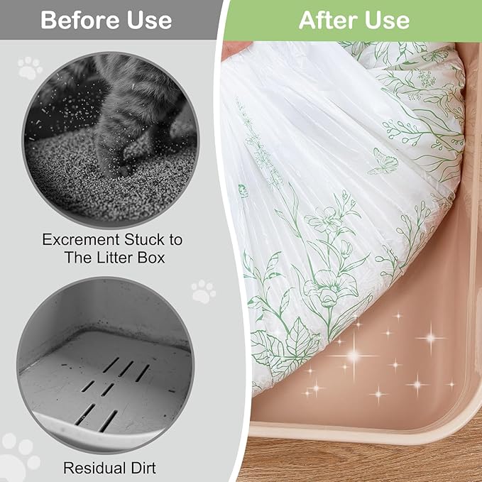 Glittme Cat Litter Box Liners, 60 Count Large Capacity Cat Litter Bags for Automatic Litter Robot 3/4, Thick Cats Kitty Litter Bags with Drawstring