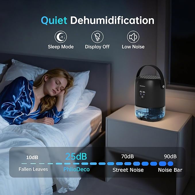 PHILODECO 280 Sq. Ft 35 OZ Dehumidifier, Portable Small Dehumidifiers for Bedroom, Bathroom, Basement,RV with CO mode, Sleep mode, Auto Shut Off, 7 Colorful Lights, Black