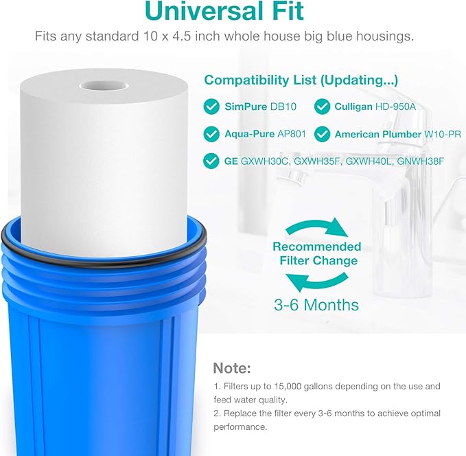 SimPure 10" x 4.5" Whole House Sediment Water Filter, 5 Micron 10" BB Water Filter Replacement Cartridge Compatible with W15-PR, HD-950A, GXWH35F, GXWH30C, FP15B, DGD-5005, GDA-7505-BB (8 Pack)