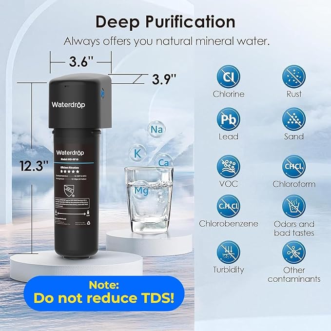 Waterdrop 10UB Under Sink Water Filter, Reduces PFAS, PFOA/PFOS, Lead, Chlorine, Bad Taste, NSF/ANSI 42 Certified, 8K Gallons, Easy Installation