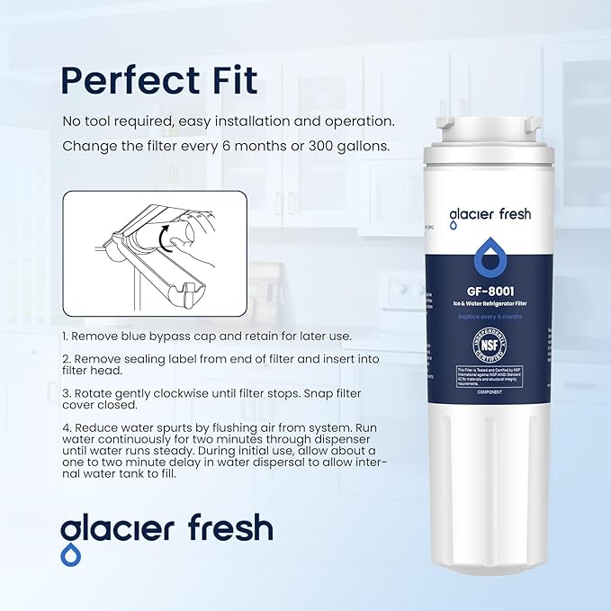 GLACIER FRESH UKF8001 Compatible with Whirlpool Refrigerator Water Filter 4, EDR4RXD1, EveryDrop Filter 4, 4396395, Maytag UKF8001, UKF8001AXX, WHR4RXD1, KAD4RXD1, 46-9006, Puriclean II, Pack of 4