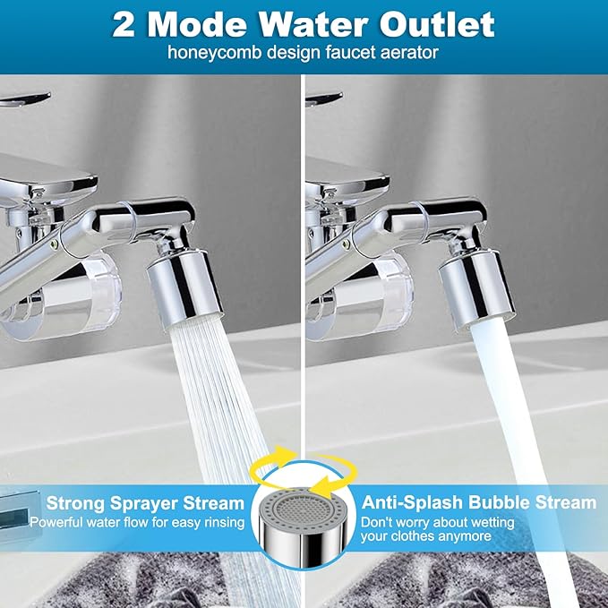 1440º Sink Water Filter Faucet Extender Telescopic, Splash-proof Sink Faucet Extender with Filter, Reduce 99% Chlorine, 2 Modes Spray Attachment for Kitchen/Bathroom/Toddlers, 8Pcs Replacement Filter