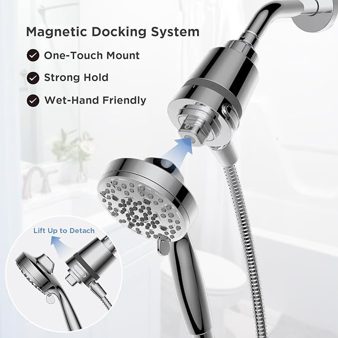 Filtered Shower Head with Handheld, Magnetic Docking System, High Pressure Handheld Shower Head with KDF Filter for Hard Water, 6 Spray Modes, Easy Installation – CP