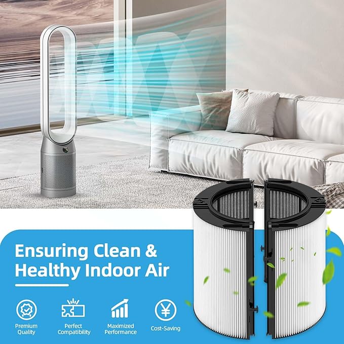 2-in-1 360° Combi Glass Carbon Replacement Filter for Dyson Air Purifier TP06 TP09 TP10 HP07 TP7A HP06 TP07 HP10 PH01 PH02 Pure Cool Hot Fan, Part No. 970341-01, 965432-01