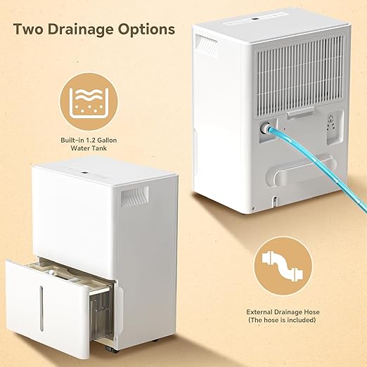 2,300 Sq.Ft Max 50 Pint/Day(Standard 22Pint/Day) Dehumidifier with Drain Hose, Auto Shut Off, 4.8L(1.26 Gal) Water Tank, Wheels & Handle, 30-80% Humidity Control for Home & Basements.