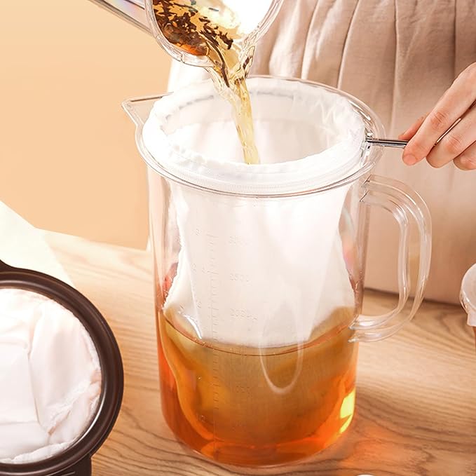 10Pcs Extra Fine Mesh Strainer Bags with Handle, Reusable Cheesecloth Bag, Kitchen Strainer Filter for NutMilk, Coffee, Milk, Tea, Juices and Fresh Cheese, Large, White