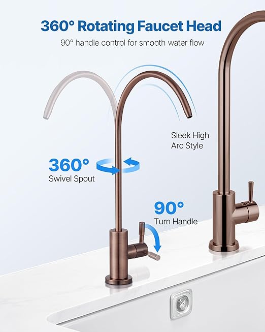 VEVOR Water Filter Faucet, RO Drinking Faucet with Lead-Free Brass Valve, 304 Stainless Steel, 0.8 GPM Flow Drinking Water Tap, Fits Most Reverse Osmosis & Water Filtration System, Antique Bronze