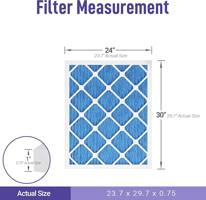 Maycold 24x30x1 MERV 11 Furnace Air Filter (6-Pack), High-Performance HVAC AC Filters for Home Use, Actual Size: 23.70” x 29.70” x 0.75”, Individually Wrapped in Plastic