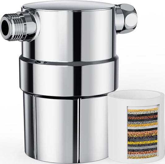 Shower Filter, SR SUN RISE 32 Stage Shower Head Filter for Hard Water Remove Toxic Chemicals,High Output Shower water Softener for Hair Skin (Compact Install, Polished Chrome)