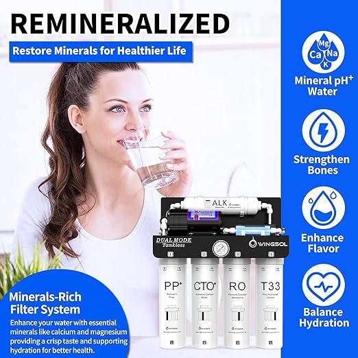WINGSOL Reverse Osmosis Water Filter, Mineral Alkaline UV Space-Saving Tankless RO System, Remineralize pH+ 12-Layer Filtration Under Sink, NSF/ANSI 42&53&58 Certified,Plug-in Required
