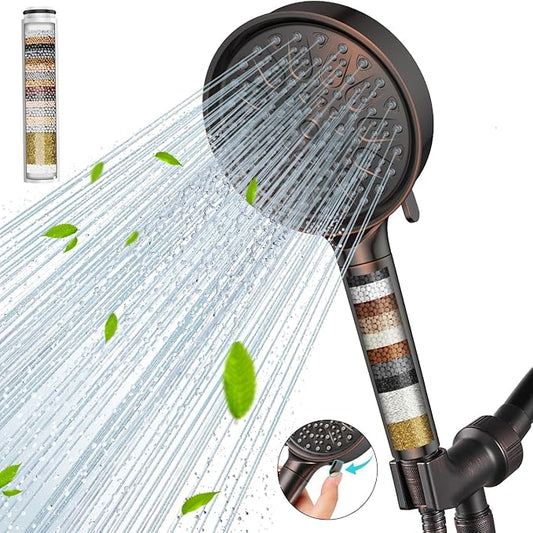 Cobbe Filtered Shower Head with Handheld, High Pressure 6 Spray Mode Showerhead with Filters, Water Softener Filters Beads for Hard Water - Remove Chlorine - Reduces Dry Itchy Skin, Oil Rubbed Bronze