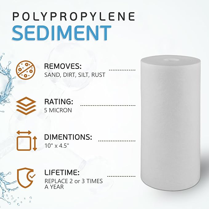 Ronaqua 10" x 4.5" Big Sediment Replacement Water Filter Cartridge, 5 Micron, NSF Certified, for Whole House, Compatible with RFC-BBSA, W15-PR, WFHD13001B, GXWH35F, HF45-10BLBK10PR and AP817