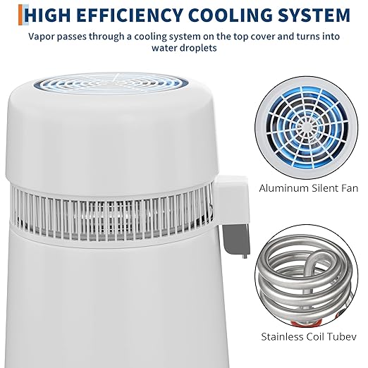 GarveeHome Water Distillers for Home Countertop, 1Gal/4L Stainless Steel Distilled Water Machine with Glass Container, 750W Desktop Drinking Purifier Filter Distilling Kit