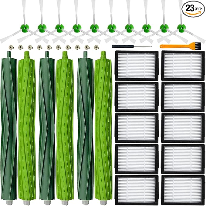 roomba i7 replacement parts for irobot Roomba i3 i3+ i4 i6 i6+ i7 i7+ i8 i8+/Plus E5 E6 E7 J7 I,E &J Series vacuum cleaners, 3 set of rubber brushes 10 filters 10 side brushes
