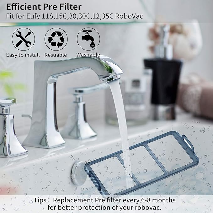 Eufy Replacement Parts Kit for RoboVac 11S, 30, 30C, 15C, 12, 35C - Robot Vacuum Cleaner Accessory Kit: 6 Filters, 6 Side Brushes, 1 Main Brush, 1 Pre-Filter