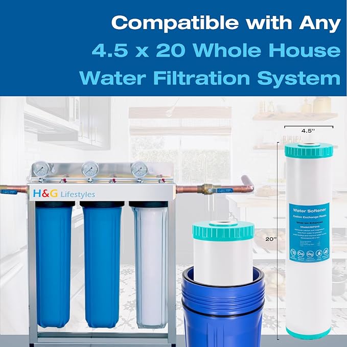 H&G Lifestyles 20 x 4.5 Whole House Water Softener Filter, Ion Exchange Filter Replacement Cartridge,Remove Calcium Magnesium,Prevent Scale Build-up,for Any 20" Whole House Water Filters System