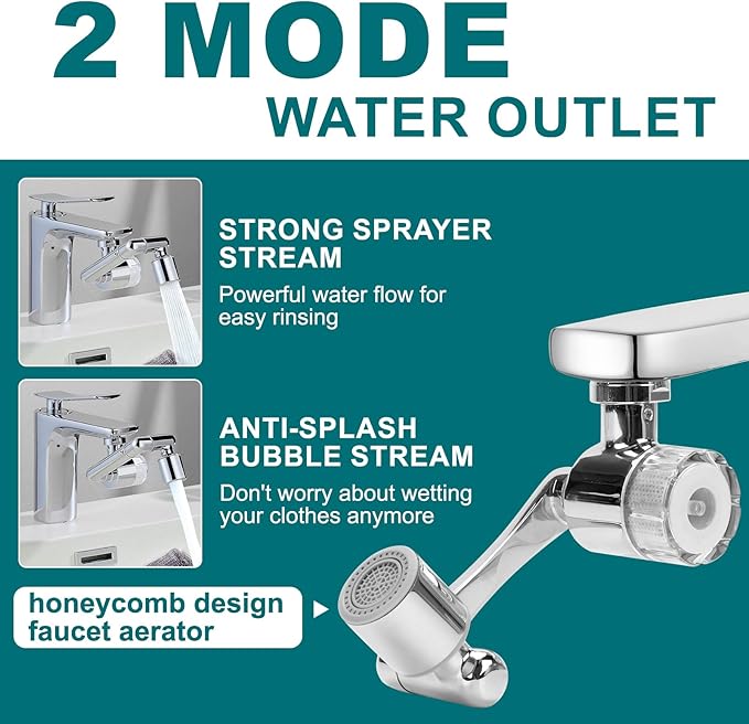 1080º Sink Water Filter Faucet, Splash-proof Sink Faucet Extender with Filter, Reduce 99% Chlorine, 2 Modes Spray Attachment for Home Kitchen & Bathroom, 9PCS Replacement Filter
