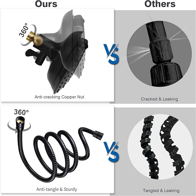 Shower Head with Handheld High Pressure: 2-IN-1 Shower Head with 7.2" Rainfall Shower & Handheld Shower Head with Hose Black, Shower Trim Systems