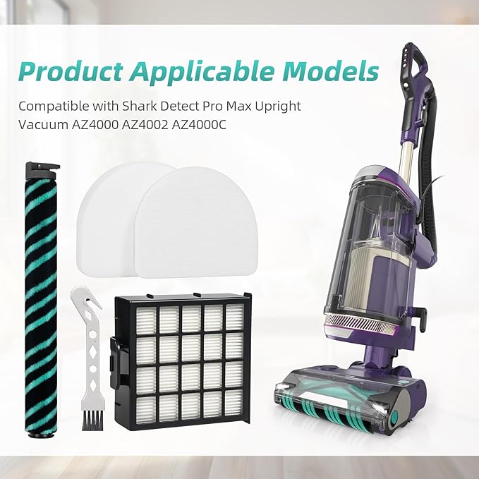 AZ4002 AZ4000 AZ4000C Filter Replacement Parts for Shark Power Detect Pro Max Upright Vacuum Cleaner -1 Roller Brush 2 HEPA Filters 4 Foam & Felt Filters 1 Cleaning Brush