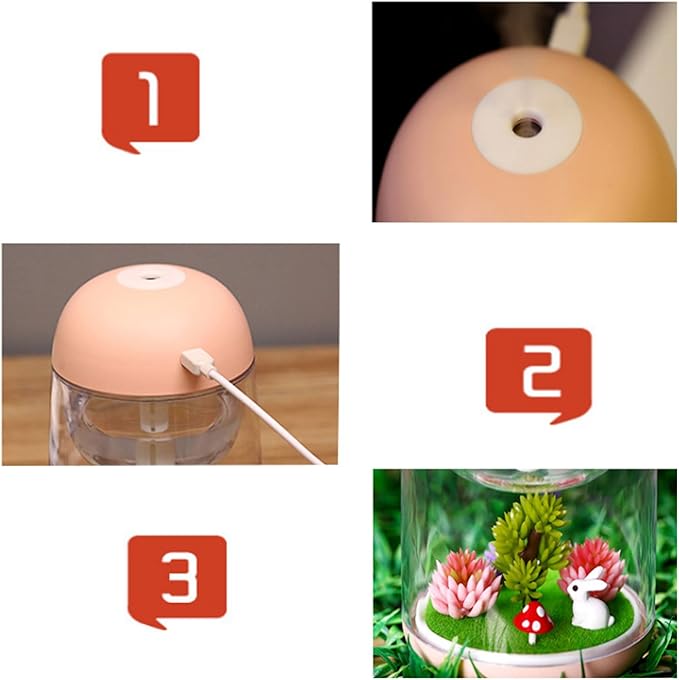 Micro Landscape Humidifier with Changing Led Light,Adjustable Mist Mode, Waterless Auto Shut-off,for Bedroom,Office,Car (pink)