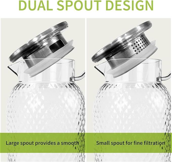 2 Pack Plastic Pitcher with Lid and Handle, 1.8L Clear Water Jug, BPA-Free Ice Tea Pitchers for Lemonade, Milk, Juice, Home, Office