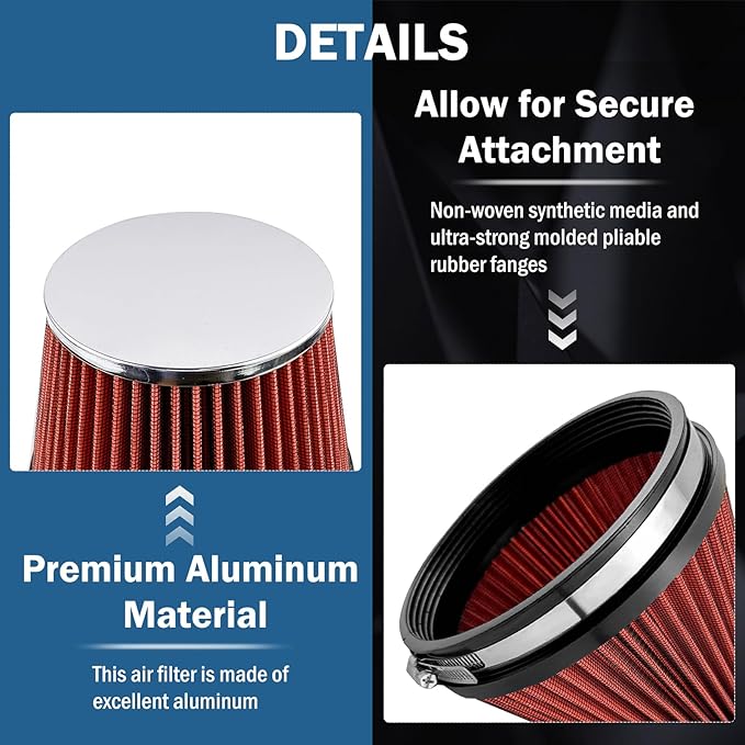 Universal Clamp-On Air Intake Filter, High Performance, Washable Filter, Replacement Air Filter, Flange Diameter 6inch/152mm (Red)