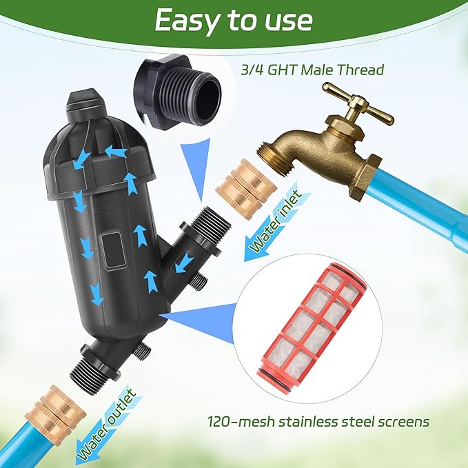 2 PCS US Standard 3/4 Drip Irrigation Y Filter (120 Mesh Stainless Steel Screen), USA Garden Hose 3/4 GHT Male Thread Irrigation Screen Filter for Garden Irrigation