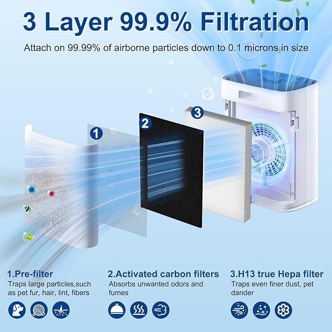 2 Pack HAP602 Replacement Filter for ECOSELF HAP602/ HAP602WF, 3-Stage True HEPA H13 Filter Repacement for High-Efficient Filtration