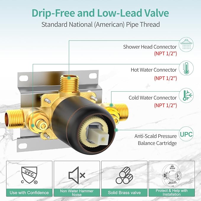 SR SUN RISE High Pressure 3-Way Rainfall Shower Faucet, 3 in 1 Shower Head and Handheld Shower Combo Set with 71” Hose, Easy to Clean Bathtub or Pets, Valve and Shower Trim Kit, Oil Rubbed Bronze