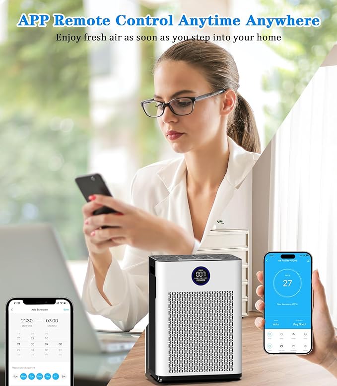 Air Purifier,FREHSDEW Smart WiFi Air Purifiers for Home with H14 HEPA and Activated Carbon Filter, Removes 99.99% of Dust,Odors,Smoke,and Pet Hair Covers up to 2300 Sq.Ft, Quiet and Energy Efficient