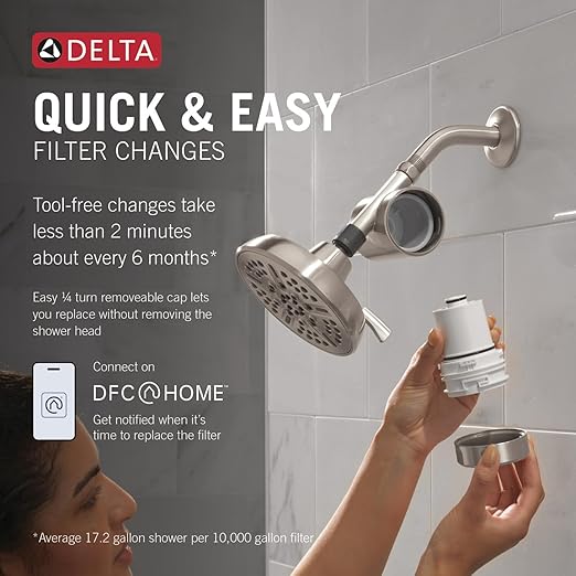 Delta Faucet 8-Setting Shower Head Satin Nickel with Clarifi Standard Shower Filter Attachment with Filter