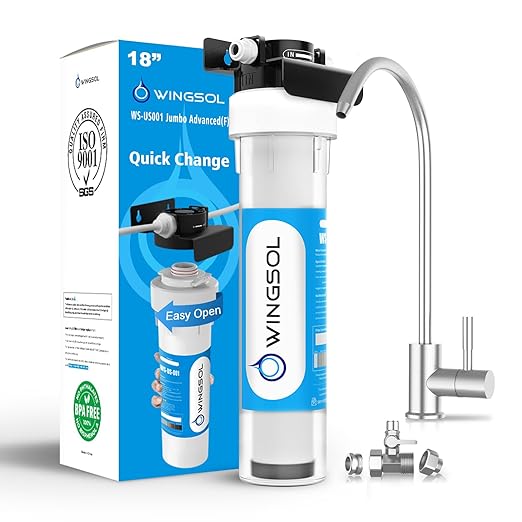 WINGSOL Jumbo Under Sink Water Filter with Faucet, NSF/ANSI 53&42, Reduce 99.99% Lead, Chlorine, Sediment, Mineralize & Alkalize Water, 24K Gallon Long-Lasting, Quick Change, Life Indicator