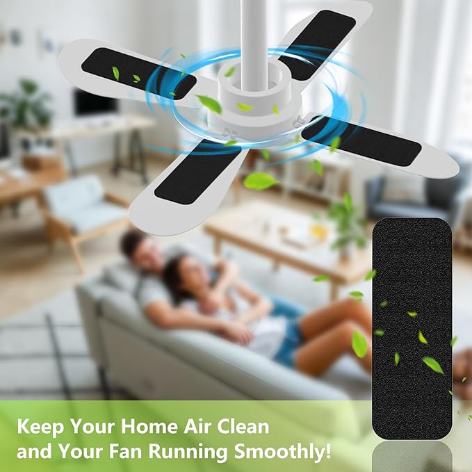 3 Pack Ceiling Fan Filters for Blades, Activated Coconut Carbon Fan Filter for Ceiling Fan, Easy-Stick Universal Air Filter for Common Household Contaminants
