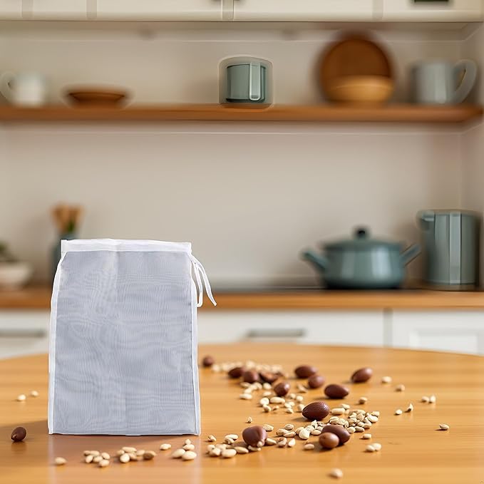 1Pc White Nut Milk Bag Reusable Cheesecloth Bags For Straining Almond Soy Milk Strainer For Cold Brew Coffee Tea Beer Juice Fine Nylon Mesh Cheese Cloth Colanders and Food Strainers