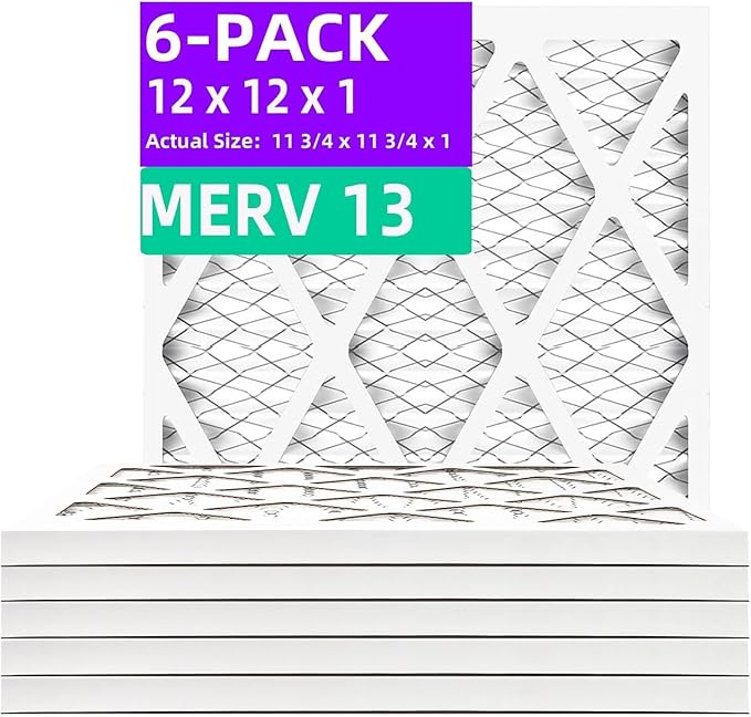 12x12x1 MERV 13 (6-Pack) Pleated Air Filter (Actual Size: 11.75" x 11.75" x 0.75") MPR 1900 & FPR 10, Furnace Air Filters, 12x12x1 air filter
