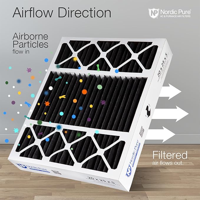 Nordic Pure 20x25x5 (Actual Size: 19 3/4 x 24 1/4 x 4 7/8) Air Bear Replacement Pure Carbon Odor Reduction Merv 8 Air Filter 4 PK
