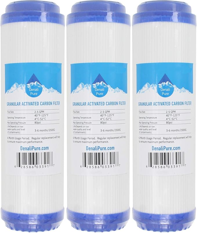 3-Pack Replacement for Compatible with GE GX1S01R Granular Activated Carbon Filter - Universal 10-inch Cartridge Compatible with GE SINGLE STAGE DRINKING WATER FILTRATION UNIT - Denali Pure Brand