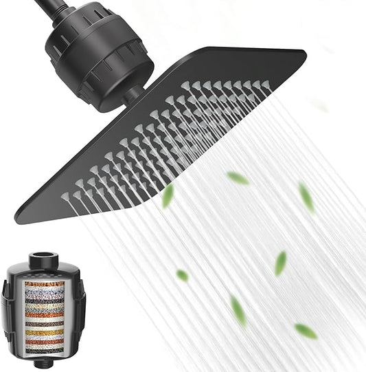 8'' High Pressure Filtered Shower Head Combo 20 Stage Shower Filter for Hard Water, Removes Chlorine & Harmful Substances (Matte Black)