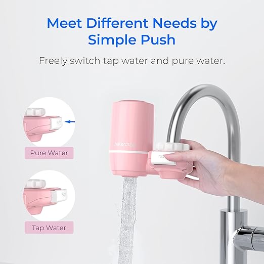 Waterdrop Sink Filter Water Faucet for Skin Care, Bathroom Faucet Filter, 320 Gallons, NSF Certified Water Purifier, 0.01μm Ultra-Filtration System, Reduces Chlorine Lead-Free Material, 1 Filter Pink