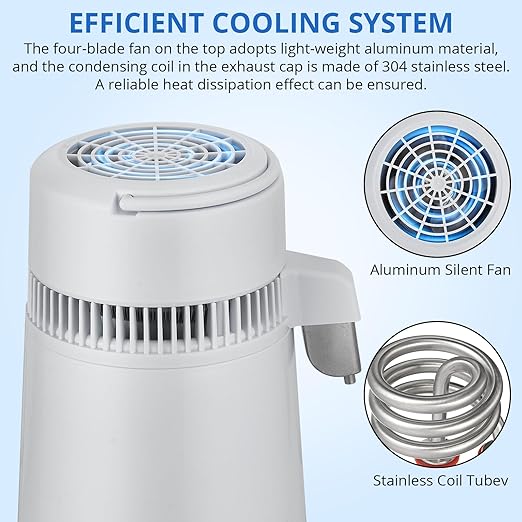 4L Water Distiller,Household Stainless Steel Distilled Water Purifier,Countertop Distilled Water Maker,4 Litre Distilled Water Machine for Home.White Glass Bottle