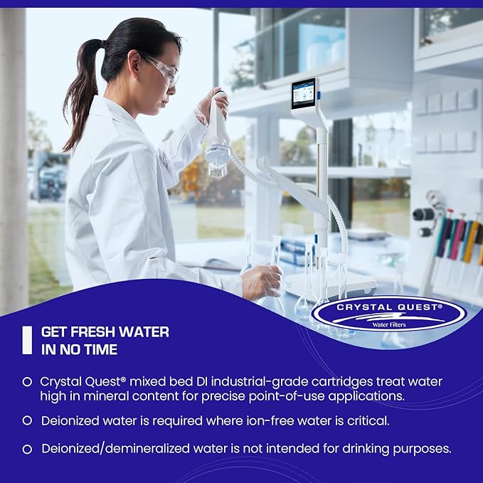 Crystal Quest Demineralizer Filter Cartridge - 2-7/8" x 20" - Heavy-Duty, Ideal for Lab, Research and Medical Applications for Ultra Pure Water Needs