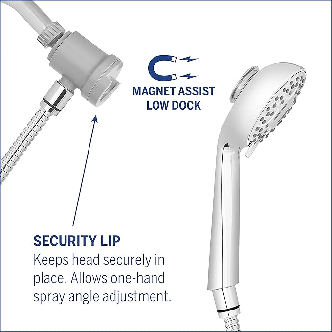 Waterpik Magnetic Dual Dock Adjustable Height Hand Held Shower Head With 5-Foot Metal Hose and PowerPulse Shower Massage, Chrome QMK-753ME
