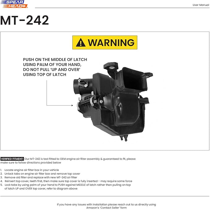 Spearhead MPG Defense Max Thrust Engine Air Filter For All Mileage Vehicles, Fits Like OEM, Restores MPG & Acceleration (MT-242)