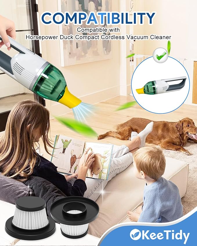 Replacement Filter Compatible with Horsepower Duck Compact Cordless Vacuum Cleaner AS Seen On TV, Vacuum Cleaner Filter Replacement Parts, Black, 4+1 Pack