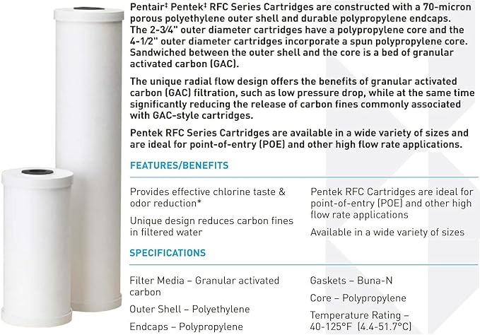 Pentair Pentek 150233 Big Blue Carbon Water Filter, 20-Inch, Whole House Heavy Duty Radial, Reduces Sediment and Chlorine Taste & Odor