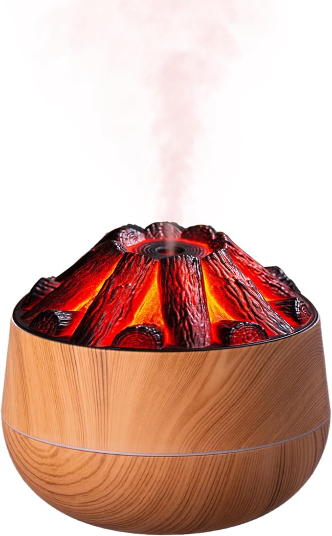Flame Essential Diffuser Bonfire Humidifier 300ml Ultra-Quiet Auto-Off Aromatherapy Diffuser Campfire Flame Fire Diffuser for Home, Office or Gym - Wood Grain