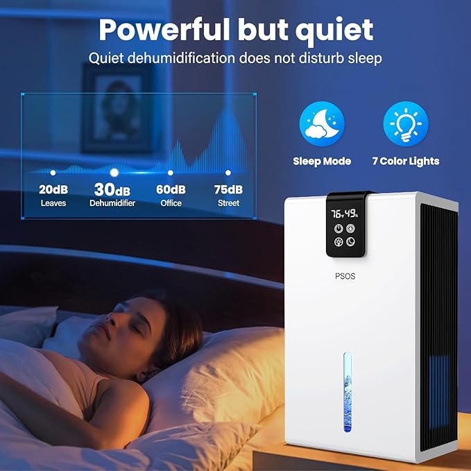 Dehumidifier, Dehumidifiers for Home, 98 OZ Water Tank, (1000 sq.ft) Quiet Dehumidifier for Basement Bedroom Bathroom with Humidity Display, Auto Shut Off, Relaxing 7 Color Ambient Light(White)