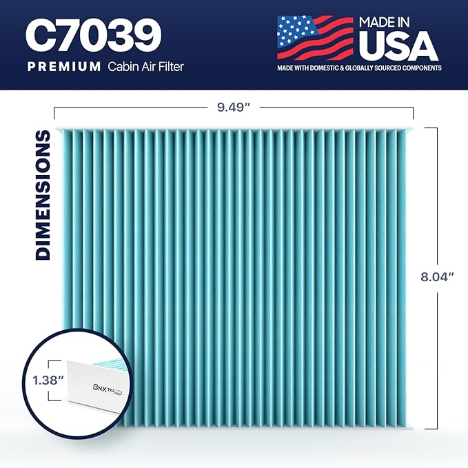BNX TruFilter C7039 Cabin Air Filter, HEPA 99.97%, Compatible With Chevrolet: Cruze, Malibu, Orlando, Sonic, Spark, Trax, Volt; Buick: Cascada, Encore, LaCrosse, Regal, Verano; Cadillac: ELR, SRX
