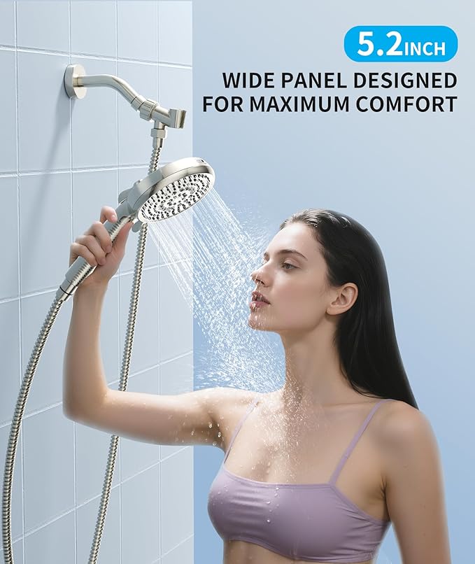 Filtered Shower Head with Handheld, 10 Spray Mode High Pressure Shower Head with Filters, Shower Filter Head for Hard Water, Powerful Spray for Cleaning, 2 Replaceable Filters Included, Brushed