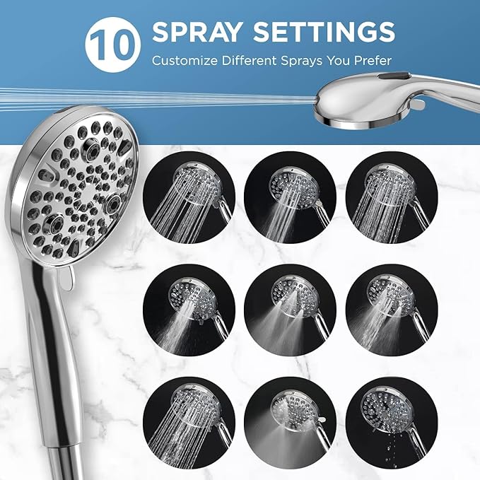 Dual Handheld Shower Head Combo, 2-in-1 Rain Shower Heads System Wide Rainfall Shower Head and 10 Modes High Pressure Hand Held Showerhead with Built-in Power Wash - Chrome